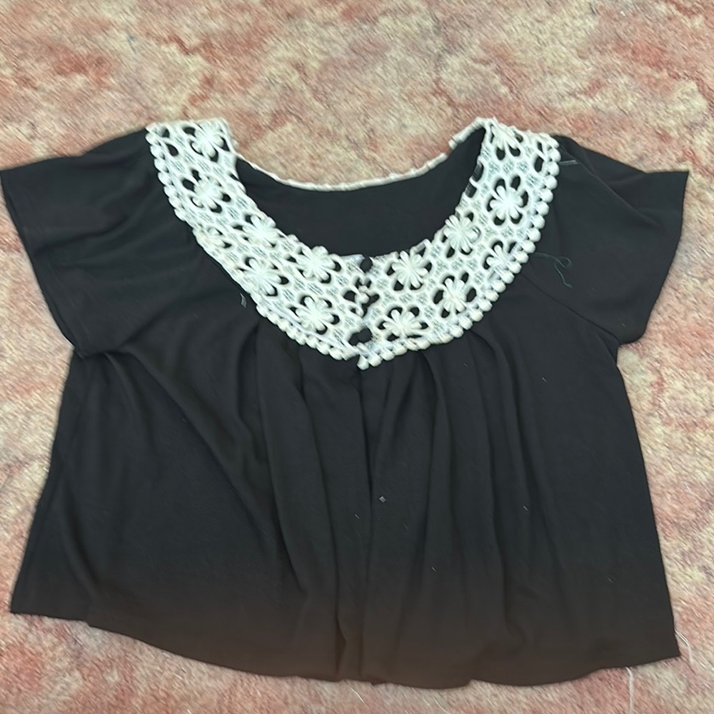 Black Top with White Lace Detail
